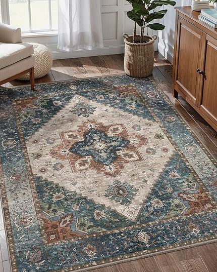 Ciicool Boho Area Rug 3x5ft Washable Bedroom Rug Non-Slip Oriental Entryway Throw Rug Low-Pile Indoor Floor Carpet for Living Room Laundry Foyer Decor