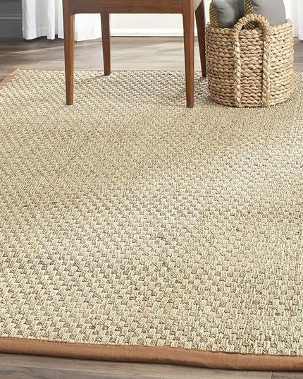 SAFAVIEH Area Rug 5x8 - Natural Fiber Collection - Natural & Brown, Seagrass, Basketweave Pattern with Border (NF114B)