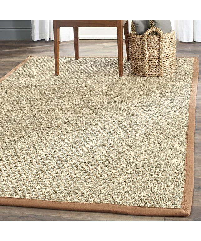 SAFAVIEH Area Rug 5x8 - Natural Fiber Collection - Natural & Brown, Seagrass, Basketweave Pattern with Border (NF114B)
