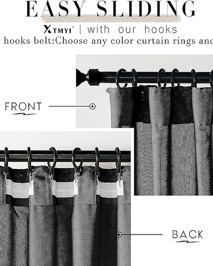 XTMYI Back Tab/Hook Belt Linen Cotton Sheer Curtains for Bedroom,2 Panels,102 Inch Length,Black 50 Inch Wide