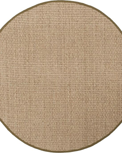 SAFAVIEH Area Rug 6' Round - Natural Fiber Collection - Natural & Olive Green, Seagrass, Basketweave Pattern with Border (NF114G)