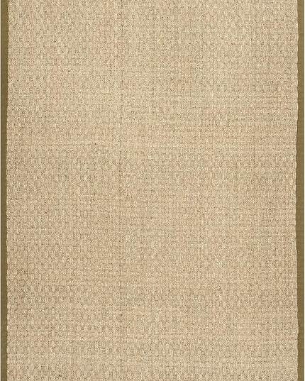 SAFAVIEH Area Rug 6x9 - Natural Fiber Collection - Natural & Olive Green, Seagrass, Basketweave Pattern with Border (NF114G)