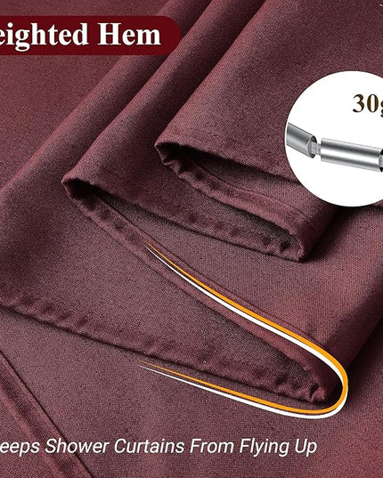 Naturoom Burgundy Linen Shower Curtain, Country Boho Farmhouse Bath Decor Shower Curtains Neutral Cloth Weighted Textured Fabric Bath Curtain Liner with Hooks, 72x84