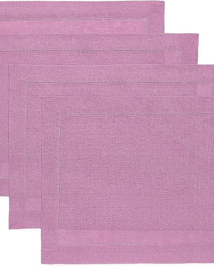 Solino Home Linen Cloth Placemats Set of 4-100% Pure Linen Hemstitch Violet Placemats 14 x 19 Inch - Classic Hemstitch Table Place Mats