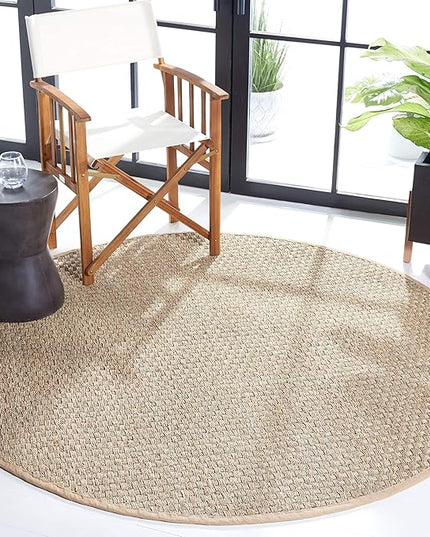SAFAVIEH Area Rug 10' Round - Natural Fiber Collection - Large - Natural & Beige, Seagrass, Basketweave Pattern with Border (NF114A)