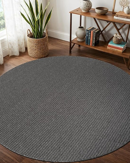 Beverly Rug Non-Slip Modern Rug 6 Round Solid Traditional Rubber Backing Machine Washable Soft Thin Indoor Area Rugs for Living Room Stain Resistant Non Shedding Casual Carpet (6 Round Gray)