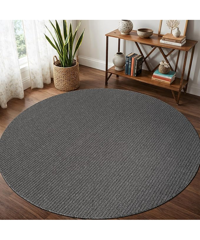 Beverly Rug Non-Slip Modern Rug 4 Round Solid Traditional Rubber Backing Machine Washable Soft Thin Indoor Area Rugs for Living Room Stain Resistant Non Shedding Casual Carpet (4 Round Gray)