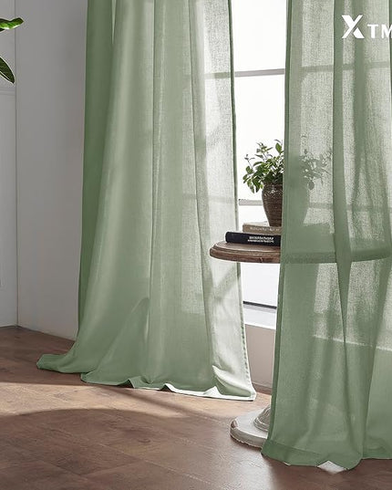 XTMYI Sage Green Country Curtains for Living Room,Sheer Linen Curtains for Bedroom 84 Inches Long,70 Inches Wide