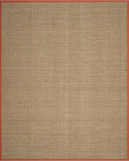 SAFAVIEH Area Rug 9x12 - Natural Fiber Collection - Large - Natural & Rust, Seagrass, Basketweave Pattern with Border (NF114Y)