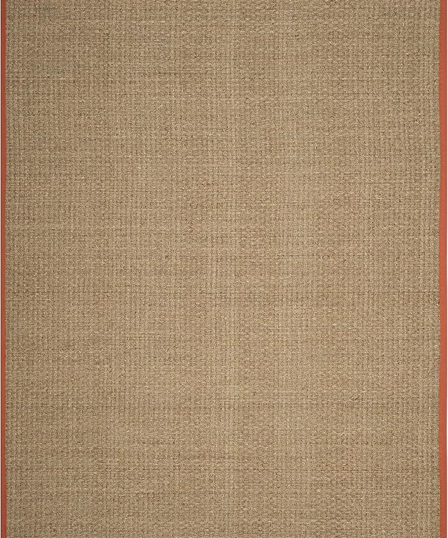 SAFAVIEH Area Rug 9x12 - Natural Fiber Collection - Large - Natural & Rust, Seagrass, Basketweave Pattern with Border (NF114Y)
