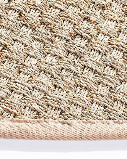 SAFAVIEH Area Rug 8' Round - Natural Fiber Collection - Natural & Beige, Seagrass, Basketweave Pattern with Border (NF114A)