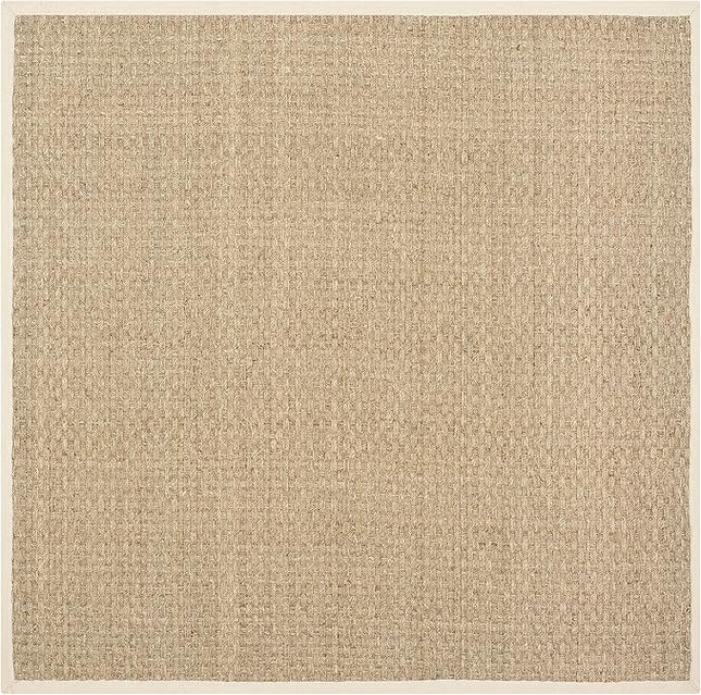 Safavieh Area Rug 12' Square - Natural Fiber Collection - Large - Natural & Beige, Seagrass, Basketweave Pattern with Border (NF114A)