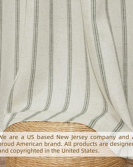 DriftAway Farmhouse Linen Blend Blackout Curtains 84 Inches Long for Bedroom Vertical Striped Printed Linen Curtains Thermal Insulated Lined Treatments for Living Room 2 Panels W52 x L84 Loden Green