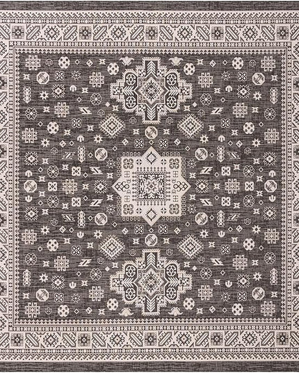 Rugs.com Outdoor Aztec Collection Rug – 13 Ft Square Charcoal Gray Flatweave-Pile Rug Perfect for Living Rooms, Kitchens, Entryways
