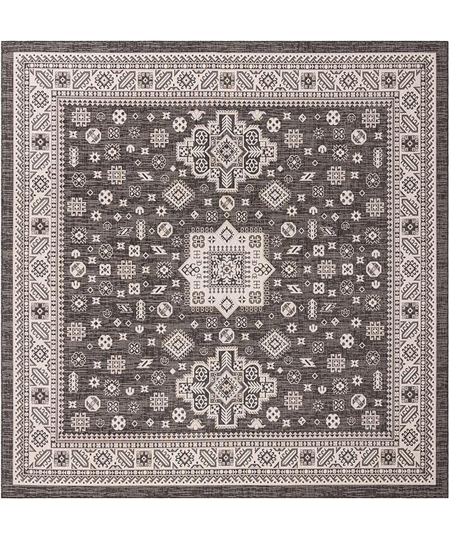 Rugs.com Outdoor Aztec Collection Rug – 13 Ft Square Charcoal Gray Flatweave-Pile Rug Perfect for Living Rooms, Kitchens, Entryways