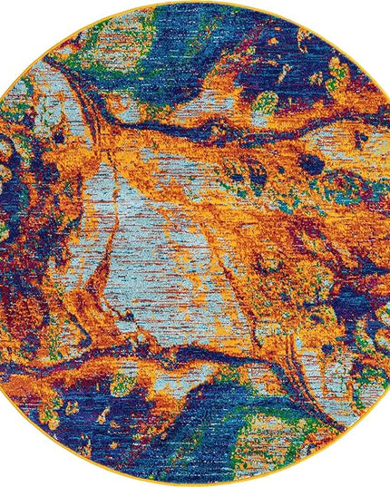 Rugs.com Calypso Collection Rug – 6 Ft Round Multi Medium-Pile Rug Perfect for Kitchens, Dining Rooms