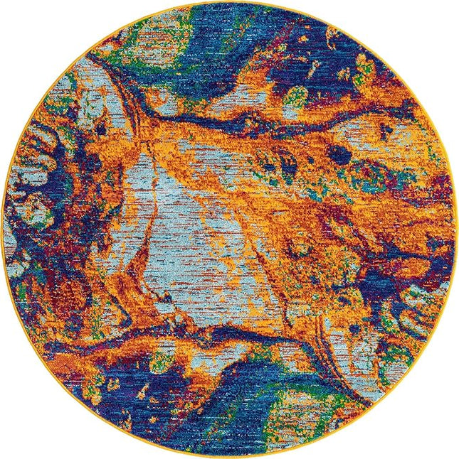 Rugs.com Calypso Collection Rug – 6 Ft Round Multi Medium-Pile Rug Perfect for Kitchens, Dining Rooms