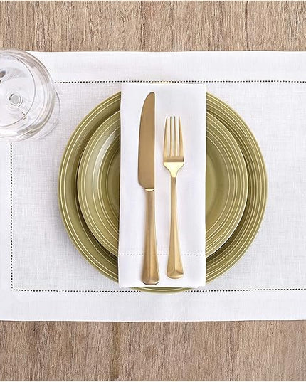 Solino Home White Linen Napkins Set of 4-100% Pure Linen Hemstitch Dinner Napkins 20 x 20 Inch for Winter, Christmas, Holiday, New Year - Classic Hemstitch