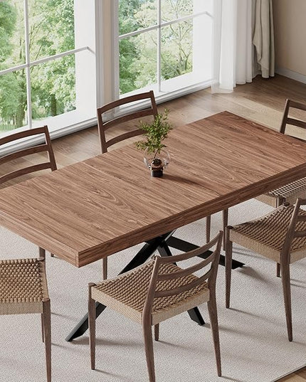 Extendable Dining Room Table for 4 6 8, 55"-70.9" Kitchen Table Rectangle Wood, Expandable Dining Table with Hidden Storage, Space Saving Farmhouse Kitchen Table for Kitchen Dining Living Room