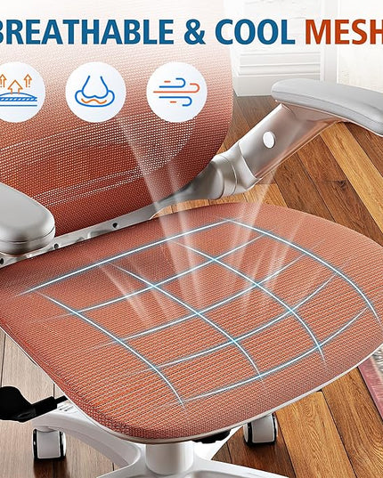 GABRYLLY Ergonomic Office Chair, High Back Home Desk Chair with Headrest, Flip-Up Arms, 90-120° Tilt Lock and Wide Cushion, 400LBS Mesh Chairs for Man Woman, White Task Chair(Orange,GY01WOR)
