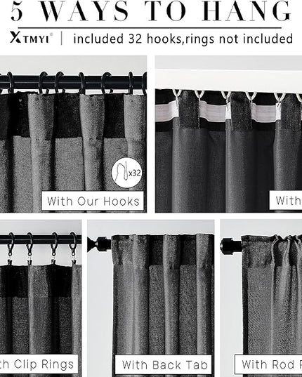 XTMYI Black Curtains 96 Inches Long for Bedroom 2 Panels Linen Sheer Lace Farmhouse Boho Gothic Curtain Drapes for Living Room Home Decor