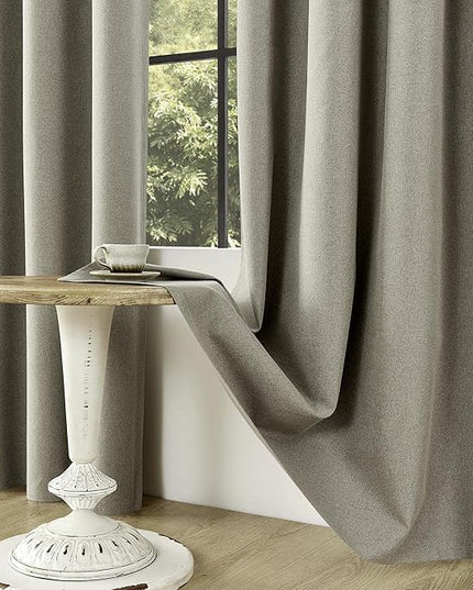 ChrisDowa 100% Blackout Sand Solid Curtains 84 Inches Long 2 Panels for Bedroom Living Room,Farmhouse Room Darkening Thermal Insulated Soundproof Grommet Top Window Treatment Drapes,52x84