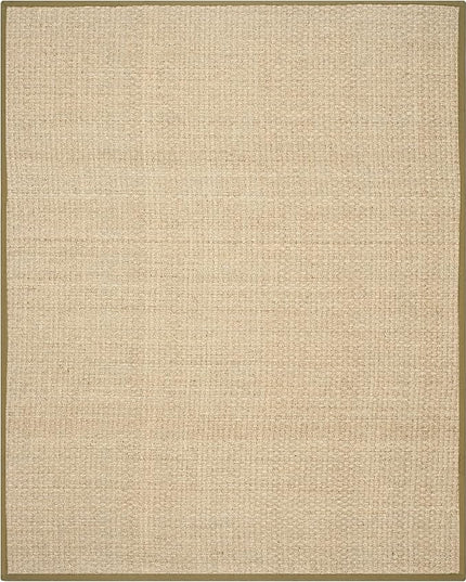 SAFAVIEH Area Rug 8x10 - Natural Fiber Collection - Large - Natural & Olive Green, Seagrass, Basketweave Pattern (NF114G)