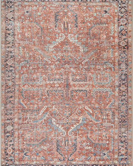 GLN Rugs Traditional Collection - Machine Washable Area Rug, Traditional Washable, Non Slip, Low Pile Chenille Rug, Living Room, Bedroom, Kitchen Rug (9'x12' Terra Cotta)