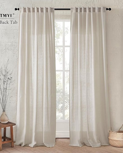 XTMYI Floor to Ceiling Curtains 8 FT,Linen Cotton Blend Faux Linen Soft Touch Light Airy Grey Beige Sheer Curtains for Bedroom Living Room Dining Room Nursery,96 Inches Long