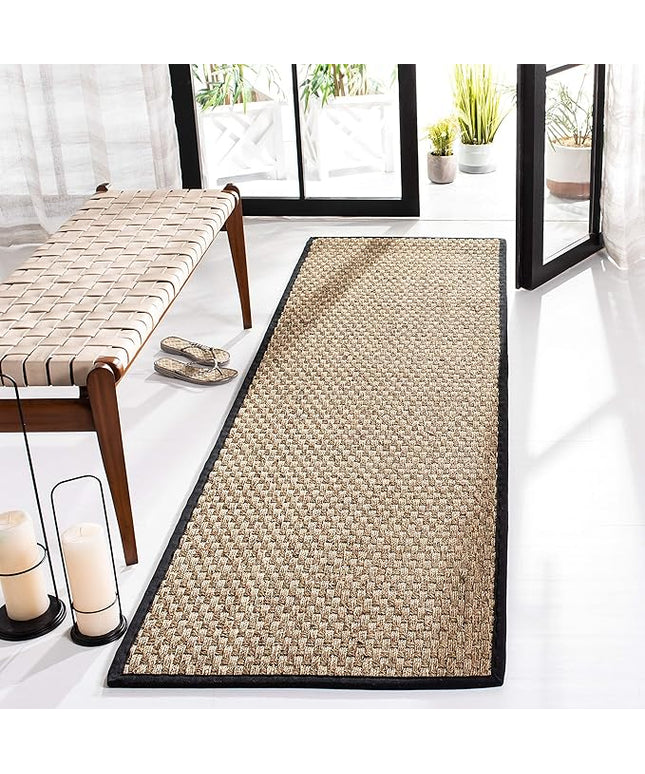 SAFAVIEH Natural Fiber Collection Runner Rug - 2'6" x 18', Natural & Black, Seagrass, Basketweave Pattern with Border (NF114C)