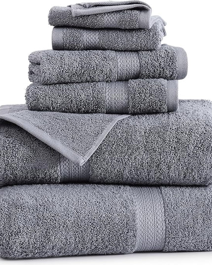 Lane Linen 100% Cotton Luxury Bathroom Towel Set - 6 Pcs - RingSpun, QuickDry, Very Soft & Highly Absorbent - 2 Large Bath Towels, 2 Washcloths, 2 Hand Towels - Pre Shrunk & Fade Resistant - Cool Grey