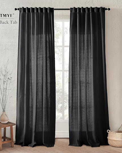 XTMYI Black Curtains 96 Inches Long for Bedroom 2 Panels Linen Sheer Lace Farmhouse Boho Gothic Curtain Drapes for Living Room Home Decor