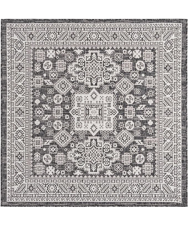 Rugs.com Outdoor Aztec Collection Rug – 5 Ft Square Charcoal Gray Flatweave Rug Perfect for Living Rooms, Kitchens, Entryways