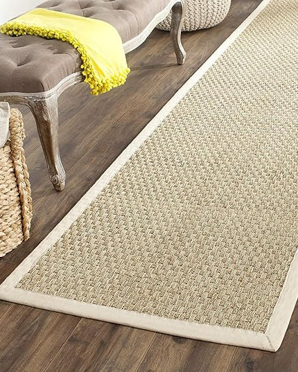 SAFAVIEH Natural Fiber Collection Runner Rug - 2'6" x 10', Natural & Ivory, Seagrass, Basketweave Pattern with Border (NF114J)