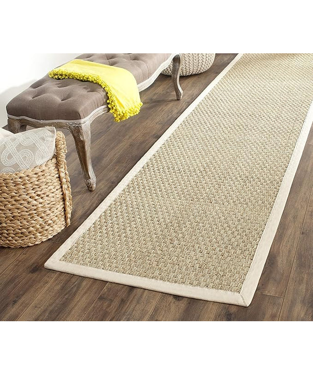 SAFAVIEH Natural Fiber Collection Runner Rug - 2'6" x 10', Natural & Ivory, Seagrass, Basketweave Pattern with Border (NF114J)