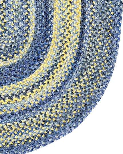 Capel American Heritage Blue Yellow 2' 0" X 9' 0" Runner Oval Braided Rug
