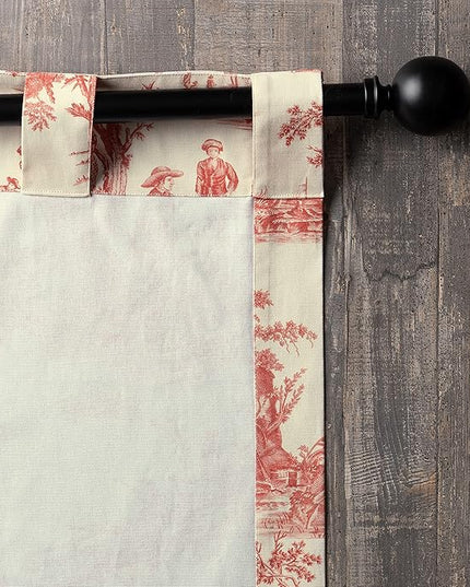 Maison d' Hermine Curtains for Living Room 100% Cotton 124 inch Length One Panel Light Filtering Toile Curtains for Bedroom Windows with Rod and Loop Pockets Drapes (Calais Cardinal, 50" W x 124" L)