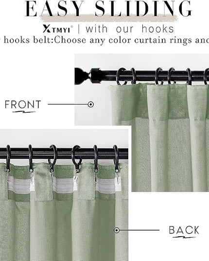XTMYI Sage Green Country Curtains for Living Room,Sheer Linen Curtains for Bedroom 84 Inches Long,70 Inches Wide