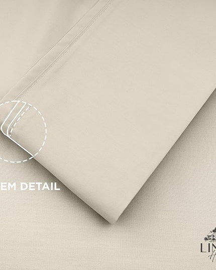 Linen Home 100% Cotton Percale Pillowcases King Size, Light Taupe, 2 Pieces of Pillow Case, Crisp and Cool Strong Bed Linen, 20 inches X 40 inches
