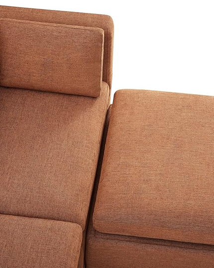 CHITA Modular Sectional Sofa, FSC Certified L Shaped Couch with Reversible Chaise, Modular Sectional Couch for Small Space, 78 inch Width, 3 Seat Modular Sofa with Storage Ottoman, Terracotta