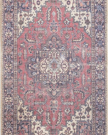 GLN Rugs Traditional Collection - Machine Washable Area Rug, Traditional Washable, Non Slip, Low Pile Chenille Rug, Living Room, Bedroom, Kitchen Rug (2'x3' Multi Blue)