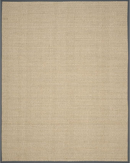 SAFAVIEH Area Rug 11x15 - Natural Fiber Collection - Large - Natural & Dark Grey, Seagrass, Basketweave Pattern with Border (NF114Q)