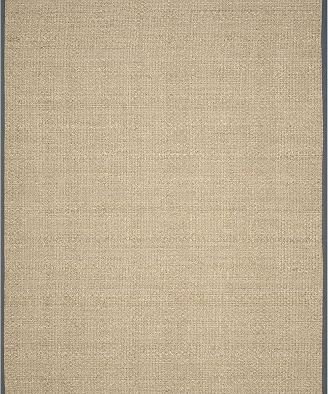 SAFAVIEH Area Rug 11x15 - Natural Fiber Collection - Large - Natural & Dark Grey, Seagrass, Basketweave Pattern with Border (NF114Q)
