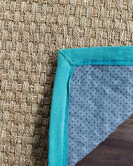SAFAVIEH Area Rug 8x10 - Natural Fiber Collection - Large - Natural & Teal, Seagrass, Basketweave Pattern (NF114R)