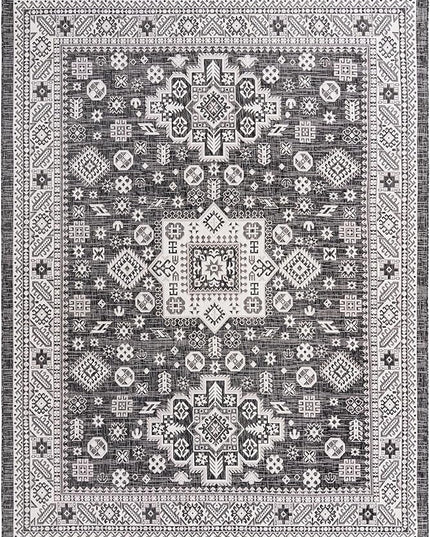Rugs.com Outdoor Aztec Collection Rug – 9' x 12' Charcoal Gray Flatweave Rug Perfect for Living Rooms, Large Dining Rooms, Open Floorplans