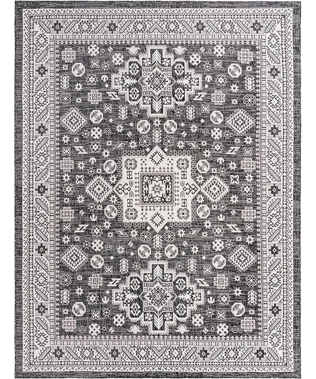 Rugs.com Outdoor Aztec Collection Rug – 9' x 12' Charcoal Gray Flatweave Rug Perfect for Living Rooms, Large Dining Rooms, Open Floorplans