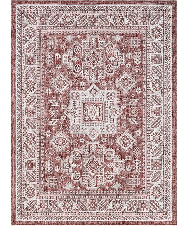 Rugs.com Outdoor Aztec Collection Rug – 5x7 Rust Red Flatweave-Pile Rug Perfect for Living Rooms, Large Dining Rooms, Open Floorplans