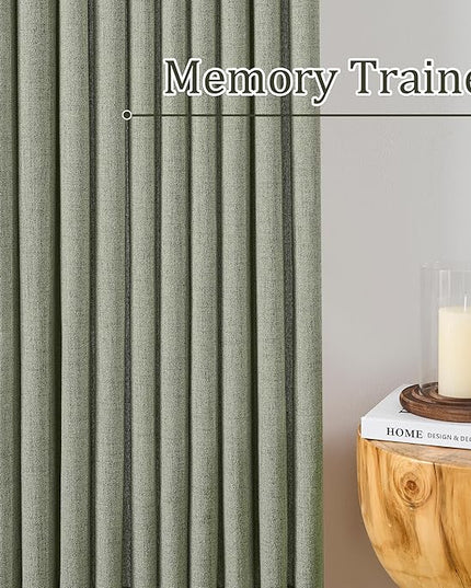 RAIN CITY Sage Sheer Curtains 90 Inches Long Linen Blend Fabric Modern Cottage Core Drapes for Living Room Bedroom Pinch Pleated Back Tab Boho Green Curtain Panels 2 PCs