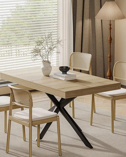 Extendable Dining Room Table for 4 6 8, 55"-70.9" Kitchen Table Rectangle Wood, Expandable Dining Table with Hidden Storage, Space Saving Farmhouse Kitchen Table for Kitchen Dining Living Room
