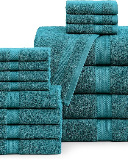 LANE LINEN 100% Cotton Luxury Bath Towel Set - 16 Pieces - Ring Spun, Quick Dry, Highly Soft & Absorbent - 4 Bath Towels, 8 Washcloths, 4 Hand Towels for Bathroom - Sustainably Produced - Sea Port